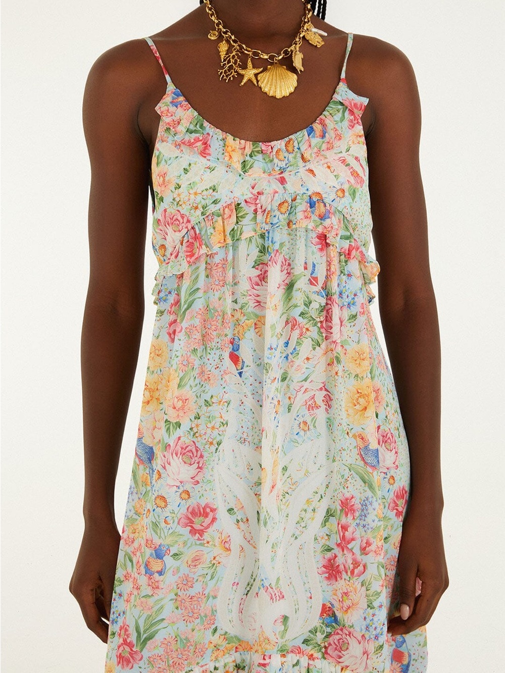 NWT FARM Rio Multicolor Rendeira Ruffled Sleeveless Maxi Dress - Picture 11 of 13